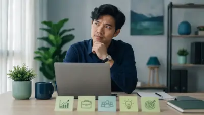 Ilustrasi profesional muda Indonesia yang sedang bingung memilih karier di meja kerja modern.