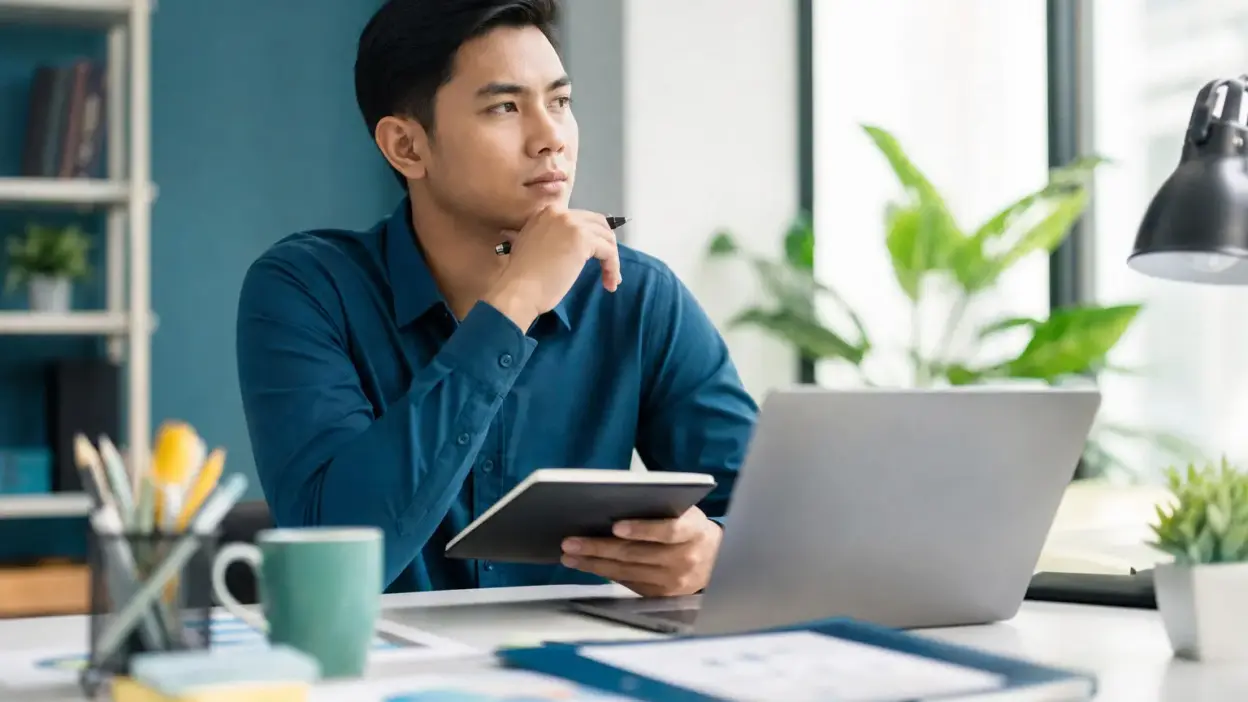 Profesional muda melakukan refleksi nilai dan motivasi kerja sebelum career switch
