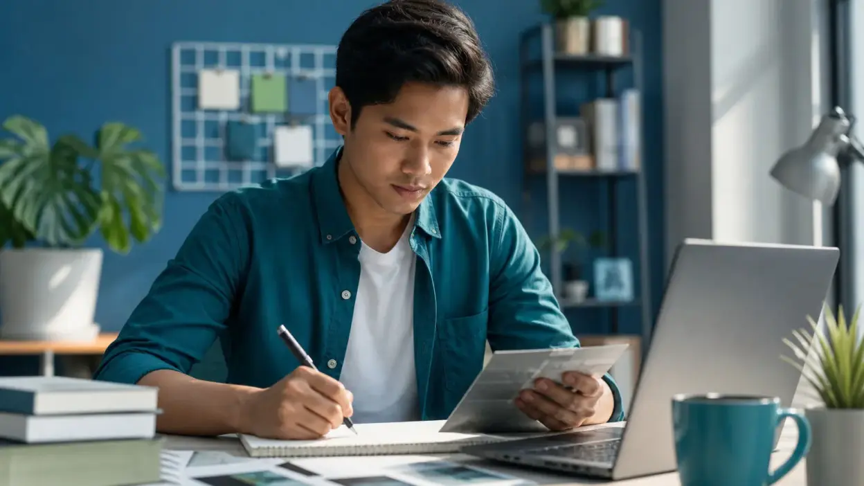 Fresh graduate menyusun CV portofolio yang menonjolkan pola belajar dan cara kerja