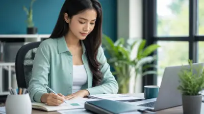 Profesional muda di kantor sedang merefleksikan stres kerja dan keputusan karier