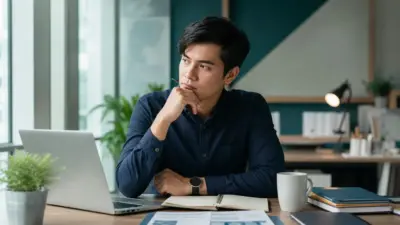 Profesional muda merefleksikan psikologi uang dan motivasi tujuan dalam keputusan karier