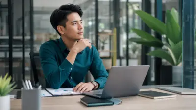 Ilustrasi profesional muda menerapkan psikologi di tempat kerja dengan kebiasaan positif di kantor