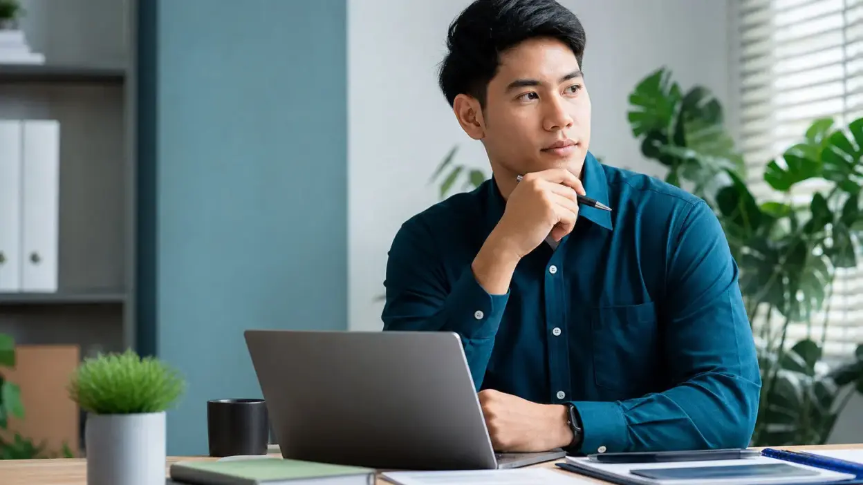Profesional muda berdiskusi dengan atasan di kantor modern menerapkan prinsip psikologi kerja