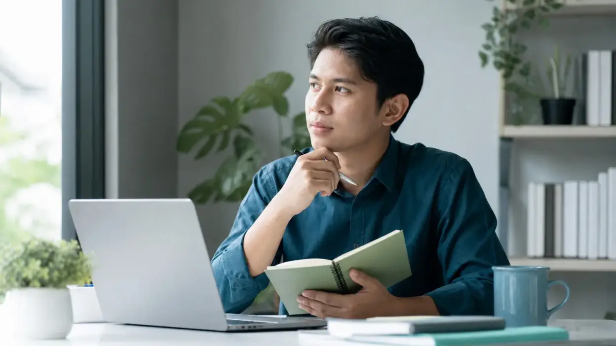 Profesional muda menerapkan skill upgrading harian sebagai bagian kebiasaan produktif kerja